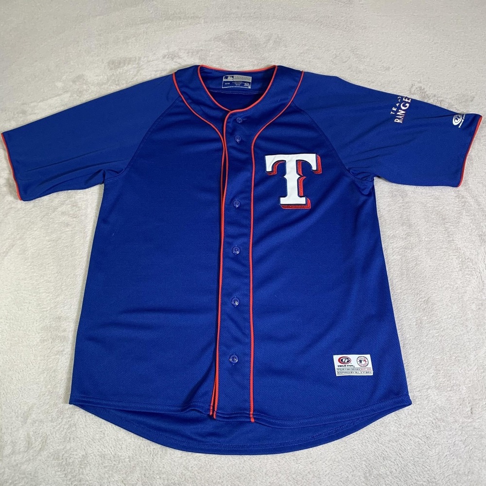 Texas Rangers Jersey Mens Medium Blue MLB Baseball True Fan Button Front Shirt
